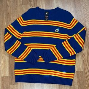 Disney Men's Blue Sweater with Yellow and Red Stripes